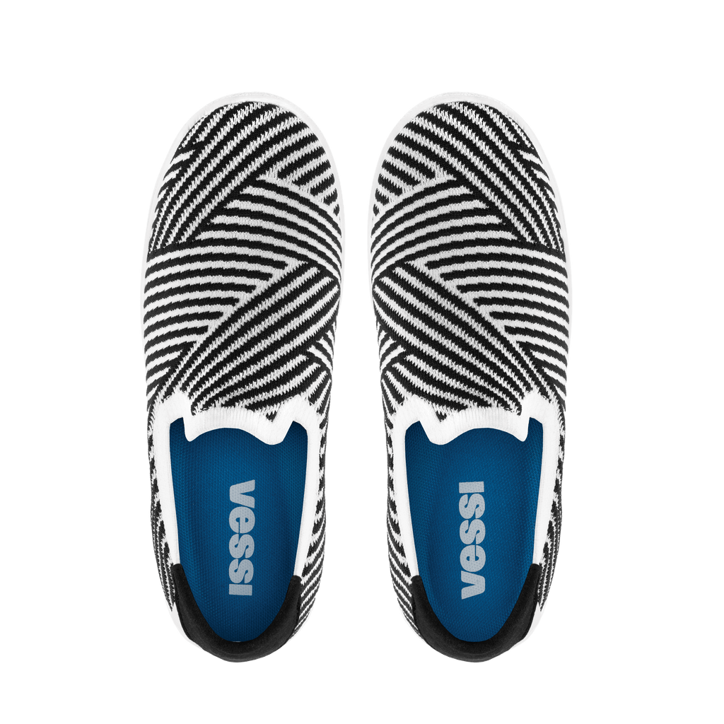 Men's Boardwalk Slip-On - White/Black Zigzag