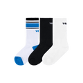 3-Pack Crew Socks - Black/White/Vessi Blue